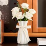 White Ceramic Flower Vase, 8'' Trendy Ornamental Vases Minimalism Boho... - Image 2