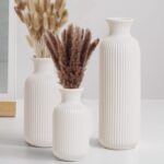 White Ceramic Vase Set of three,Fashionable Vase Ribbed Design,Minimalist Decor... - Image 2