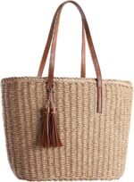 YXILEE Straw Luggage For Girls | M Dimension Journey Straw Totes Bag Woven Summ... - Image 2
