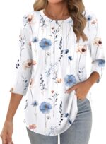 Zeagoo 3/4 Size Sleeve Womens Tops Crew Neck Free Match Shirts Pleate... - Image 2