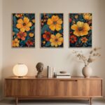 SIKERIC Classic Orange Floral Wall Artwork Set of three, Mid Century Flower Fr... - Image 5