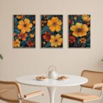 SIKERIC Classic Orange Floral Wall Artwork Set of three, Mid Century Flower Fr... - Image 6