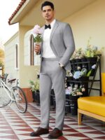 WEEN CHARM Males's Fits Slim Match 2 Piece Two Button Blazer Marriage ceremony Promenade... - Image 3