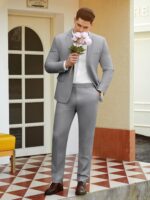 WEEN CHARM Males's Fits Slim Match 2 Piece Two Button Blazer Marriage ceremony Promenade... - Image 6