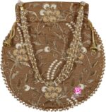 Potli Bag for Ladies Ethnic Gold, Pearl Deal with Floral Accents, Drawstri... - Image 4