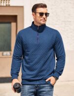 COOFANDY Mens Quarter Zip Pullover Mock Neck Quilted Sweatshirt Informal... - Image 3