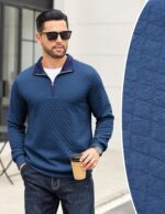 COOFANDY Mens Quarter Zip Pullover Mock Neck Quilted Sweatshirt Informal... - Image 4