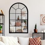 Black Arched Window Mirror, Farmhouse Ornamental Wall Mirrors for Livi... - Image 3