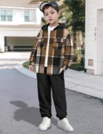 MIGU Boys Garments Style Lengthy Sleeve Sweatsuit Hooded Flannel Plaid B... - Image 4