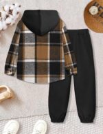 MIGU Boys Garments Style Lengthy Sleeve Sweatsuit Hooded Flannel Plaid B... - Image 7