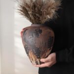 Rustic Vase for Flowers, 8.9'' Brown Farmhouse Ceramic Vases for House ... - Image 3