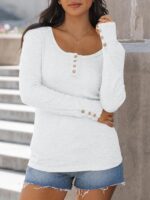 Kissfix Womens Lengthy Sleeve Shirts Fall Garments Henley Tops Enterprise Ca... - Image 3