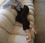 Flip-Flops for Ladies Thong Sandals Flat Black Slip on Slides Leather-based B... - Image 3