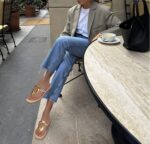 Flip-Flops for Ladies Thong Sandals Flat Black Slip on Slides Leather-based B... - Image 5