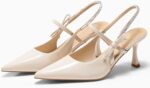 Coutgo Womens Slingback Kitten Heels Mary Jane Footwear Bow Crystal Shut... - Image 5