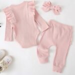 Fullfamous Child Lady's 3pc Rib Frill Lengthy Sleeve Romper and Pant Set - Image 4