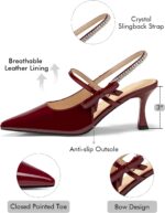 Coutgo Womens Slingback Kitten Heels Mary Jane Sneakers Bow Crystal Shut... - Image 6