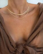 Freekiss Herringbone Necklace for Girls,Dainty Gold Necklace,14k Gold ... - Image 3
