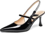 Coutgo Womens Slingback Kitten Heels Mary Jane Footwear Bow Crystal Shut... - Image 2