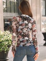 Dealmore Lace Sheer Lengthy Sleeve Floral Mesh Mockneck Fashionable Cute Going... - Image 5