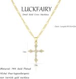 Cross Necklace for Ladies,Double Cross Necklace 14K Gold Plated Cross P... - Image 4