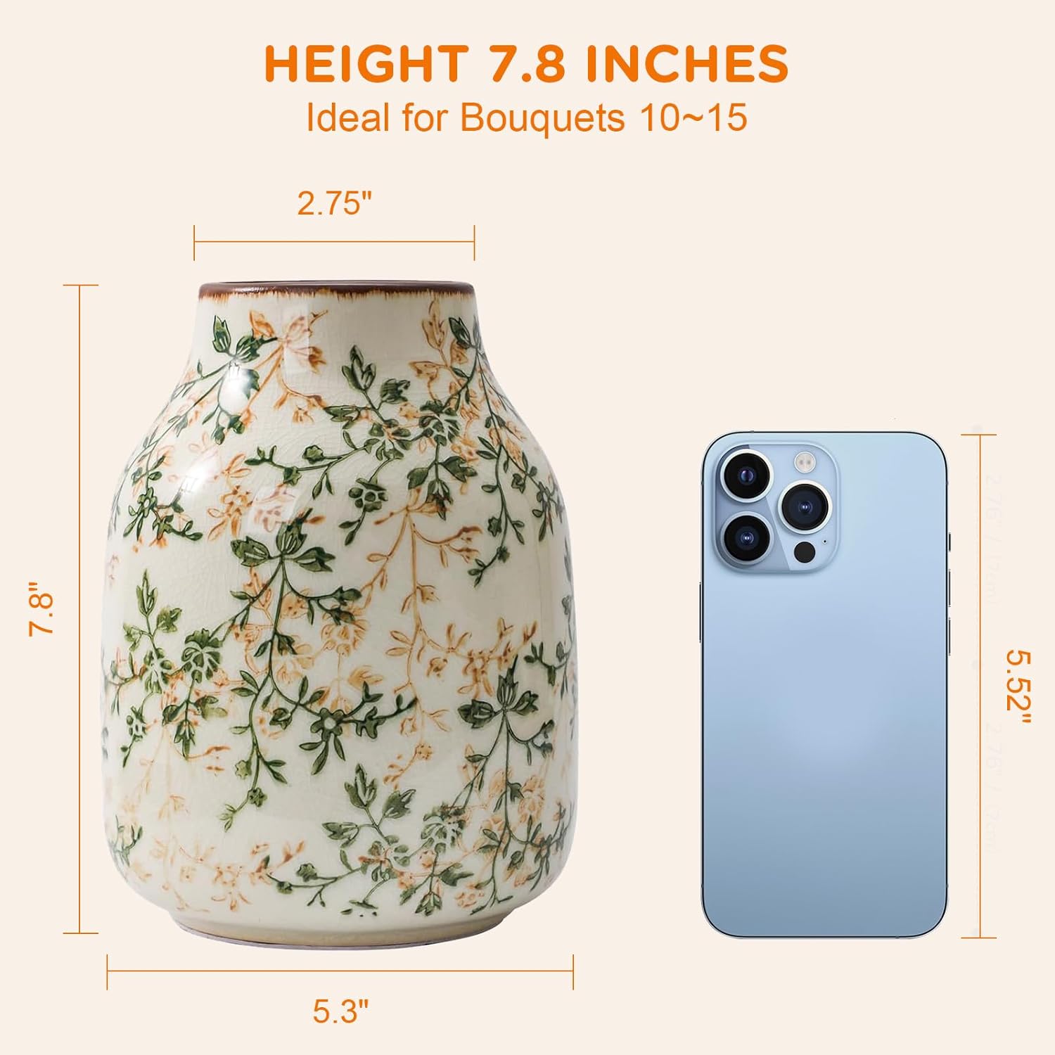 Rustic Classic Ceramic Vase, 7.8 inch Beige and Inexperienced Ornamental Vase,... - Image 5