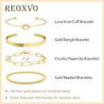 Reoxvo Gold Plated Bangle Cuff Bracelets for Girls Non Tarnish Gold Br... - Image 3