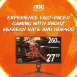 AOC Q27G10ZE 27" Gaming Monitor, QHD 2560 x 1440, As much as 260Hz 0.5ms, H... - Image 3
