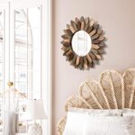 Emfogo Wall Mirror 12 inch Rustic Wooden Sunburst Boho Mirror Farmhouse ... - Image 3