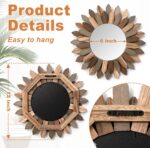 Emfogo Wall Mirror 12 inch Rustic Wooden Sunburst Boho Mirror Farmhouse ... - Image 5