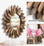 Emfogo Wall Mirror 12 inch Rustic Wooden Sunburst Boho Mirror Farmhouse ... - Image 6