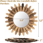 Wall Mirror Ornamental, 12 inch Small Rustic Wooden Boho Mirrors, Clear ... - Image 3
