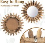 Wall Mirror Ornamental, 12 inch Small Rustic Wooden Boho Mirrors, Clear ... - Image 4