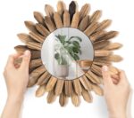 Wall Mirror Ornamental, 12 inch Small Rustic Wooden Boho Mirrors, Clear ... - Image 5