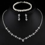 Crystal Wedding ceremony Jewellery Set, Silver Necklace Earrings Bracelet Crystal... - Image 4