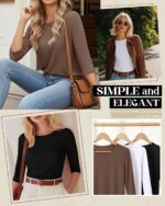 Ficerd 3 Pack 3/4 Sleeve Tops for Ladies Spherical Neck Dressy Fundamentals Tees ... - Image 4
