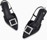 Coutgo Womens Slingback Low Kitten Heels Pumps Closed Pointed Toe Rhin... - Image 5