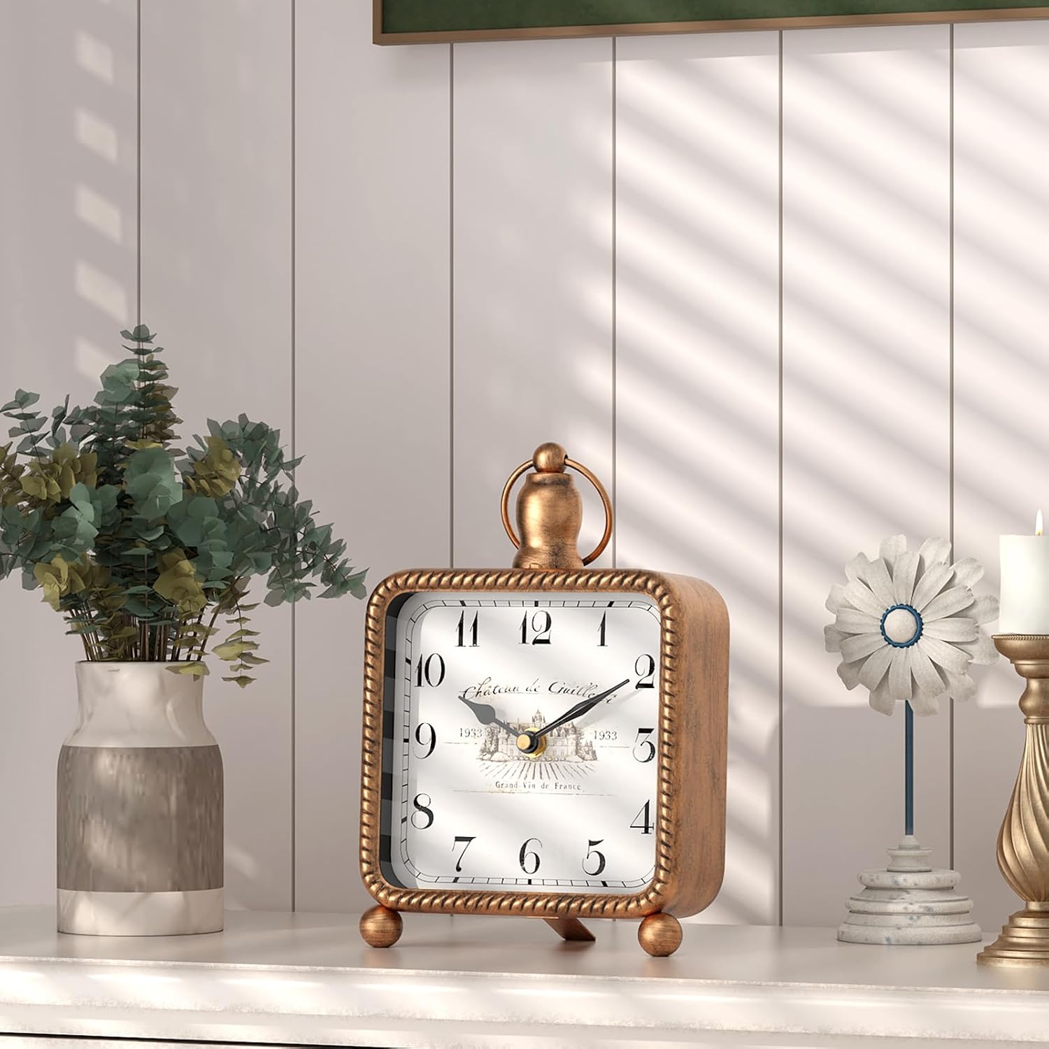 Classic Gold Desk Clock on Stand, Desk and Shelf Decor Clock, French ... - Image 4