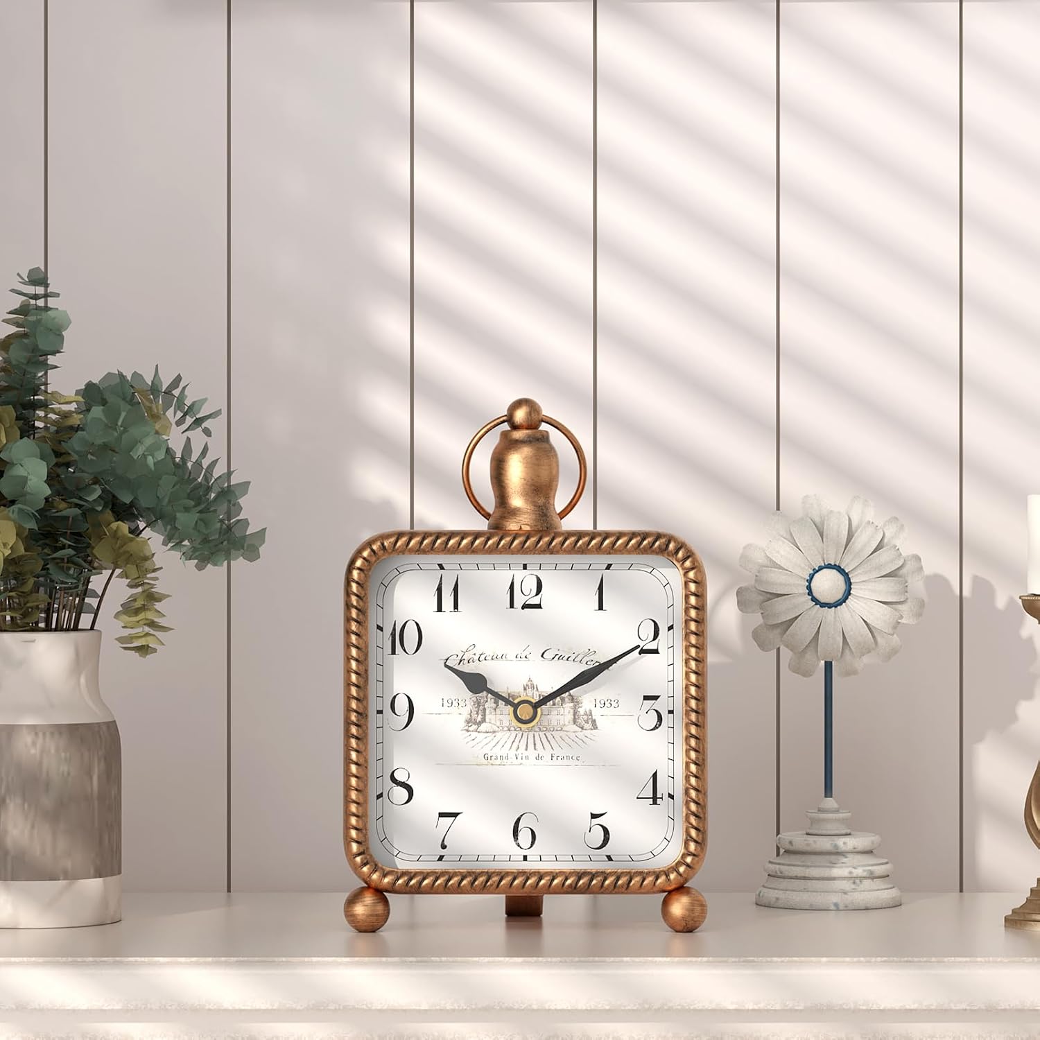 Classic Gold Desk Clock on Stand, Desk and Shelf Decor Clock, French ... - Image 5