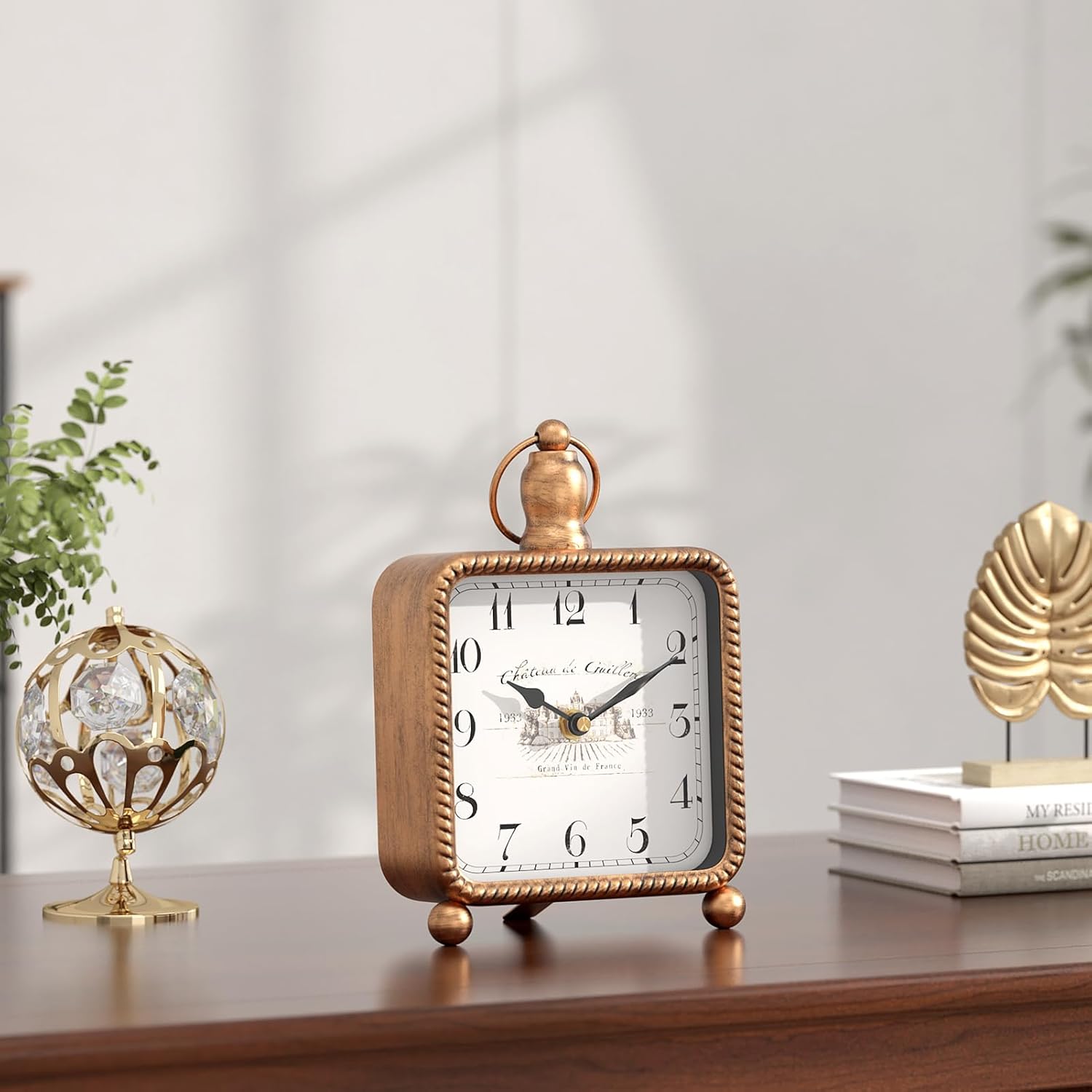 Classic Gold Desk Clock on Stand, Desk and Shelf Decor Clock, French ... - Image 6