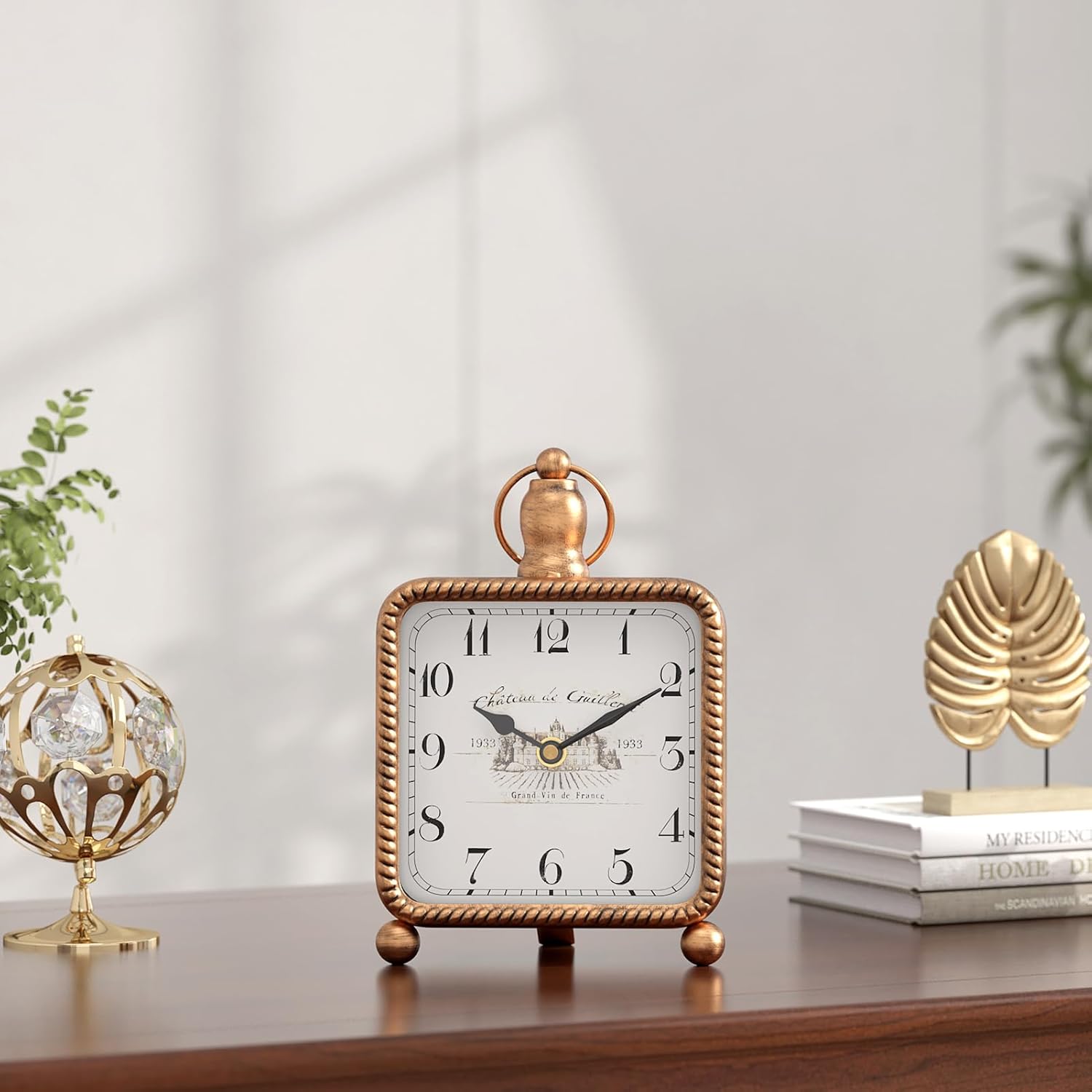 Classic Gold Desk Clock on Stand, Desk and Shelf Decor Clock, French ... - Image 7
