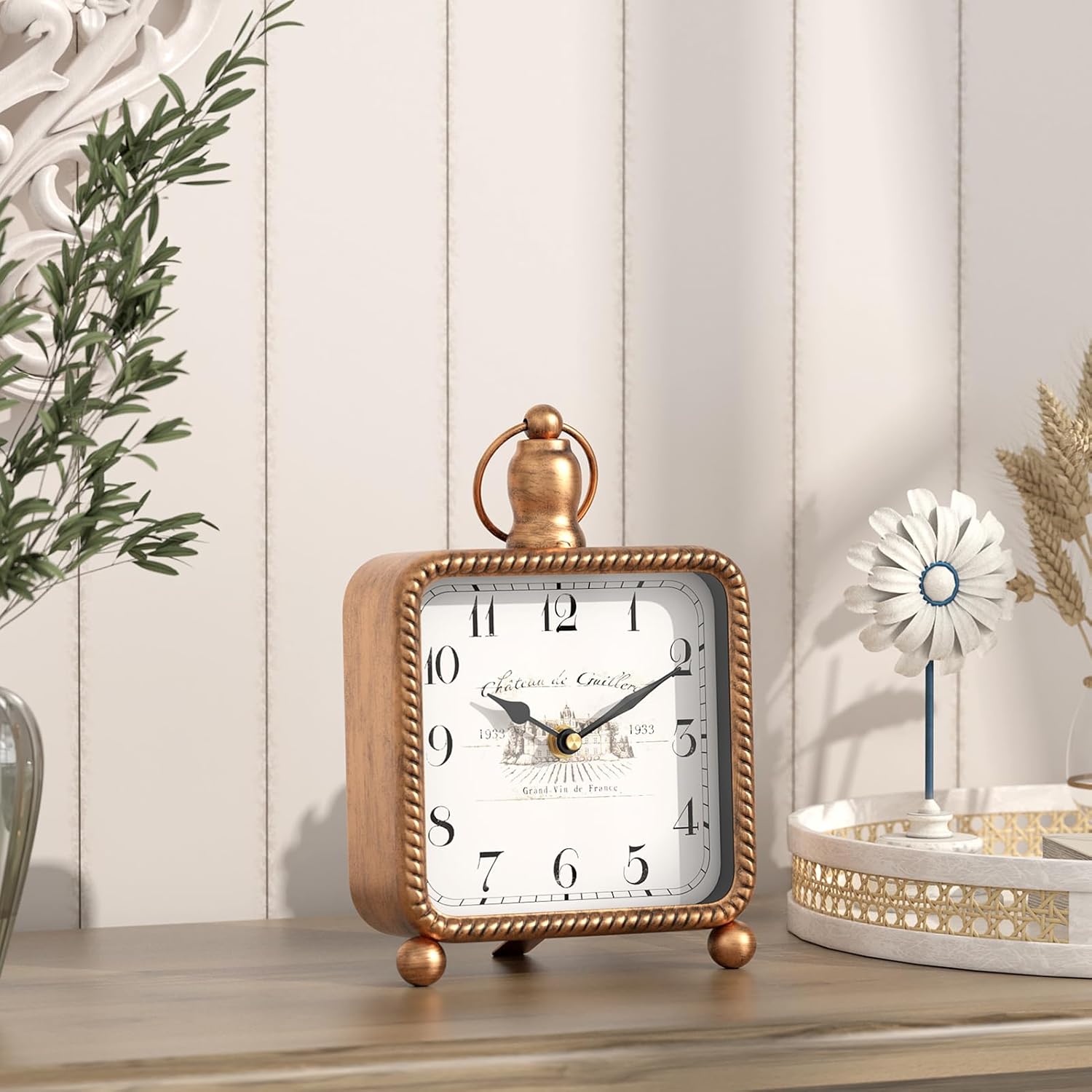 Classic Gold Desk Clock on Stand, Desk and Shelf Decor Clock, French ... - Image 8