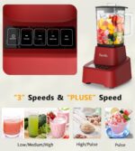 Crimson Smoothie Blender, Facelle Countertop Blender for Kitchen, 55 oz Gl... - Image 3