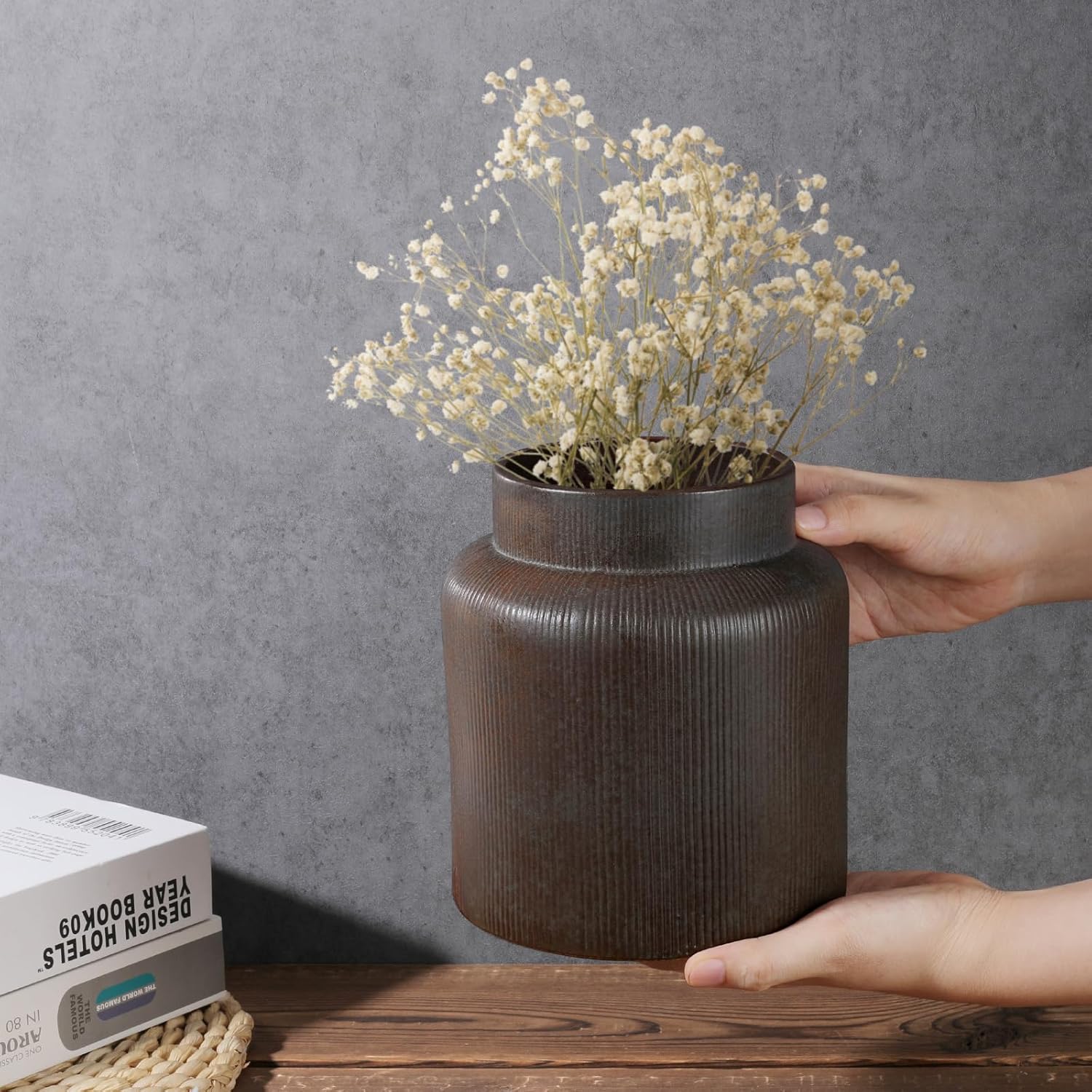 Rustic Vases for Decor, Farmhouse Ceramic Vase for Flowers, Classic De... - Image 4