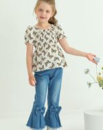 Kucnuzki Toddler Youngsters Women Garments Quick Sleeve Shirt Prime Flare Denim... - Image 3