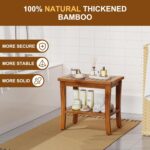 Teak Wooden Bathe Bench Stool with Storage Shelf, Wood Waterproof Bat... - Image 4
