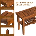 Teak Wooden Bathe Bench Stool with Storage Shelf, Wood Waterproof Bat... - Image 5