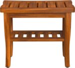 Teak Wooden Bathe Bench Stool with Storage Shelf, Wood Waterproof Bat... - Image 7