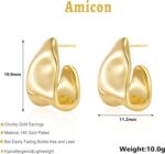 Chunky Gold Stud Earrings for Ladies 14k Gold Plated Hypoallergenic Ear... - Image 4