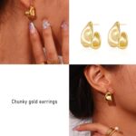 Chunky Gold Stud Earrings for Ladies 14k Gold Plated Hypoallergenic Ear... - Image 6